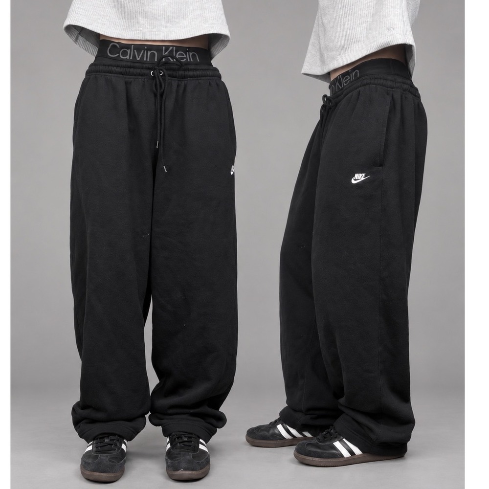Nike Baggy Sweatpants XL Tall Black Fleece Wide Leg Y2K Skater Joggers Mens